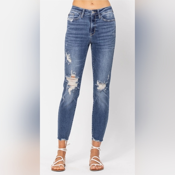 NWT Judy Blue distressed, high waist, relaxed fit jeans sz 15 (32) - Picture 9 of 16